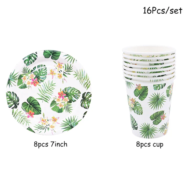 Hawaiian Party Decorations Palm Leaves Bunting Banner Luau Flamingo Summer Tropical Party Decoration Jungle Safari Party Ballons 16pcs set