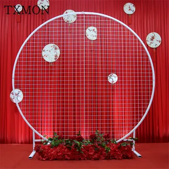 

Custom made Wrought iron grid Round arch wedding decoration grid screen Mori geometry iron shelf simulation decoration new style