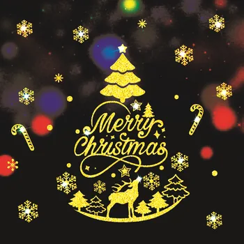 

2019 New Year Christmas Golden Window Wall Stickers Home Decoration Kids Room Christmas Decoration Wall Decals Shop New Year