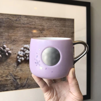 

Classic Ceramic Coffee Mug 355ML purple Cherry blossoms milk coffee Cups with customer's brand Office Home Drinkware Tea Cup