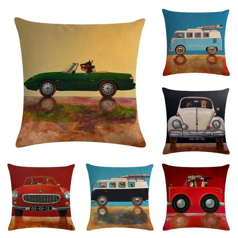 Чехлы с изображением машинки из хлопка и льна диван наволочки офисные домашний