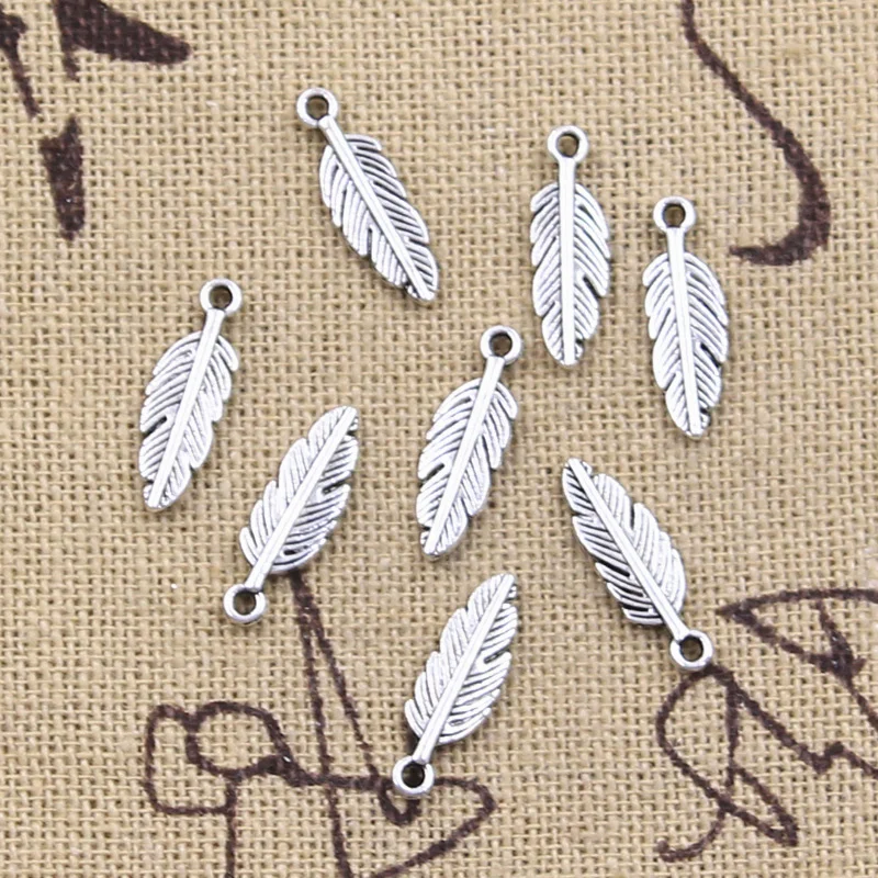 

30pcs Charms feather leaf 15x5mm Antique Silver Color Pendants Making DIY Handmade Tibetan Finding Jewelry