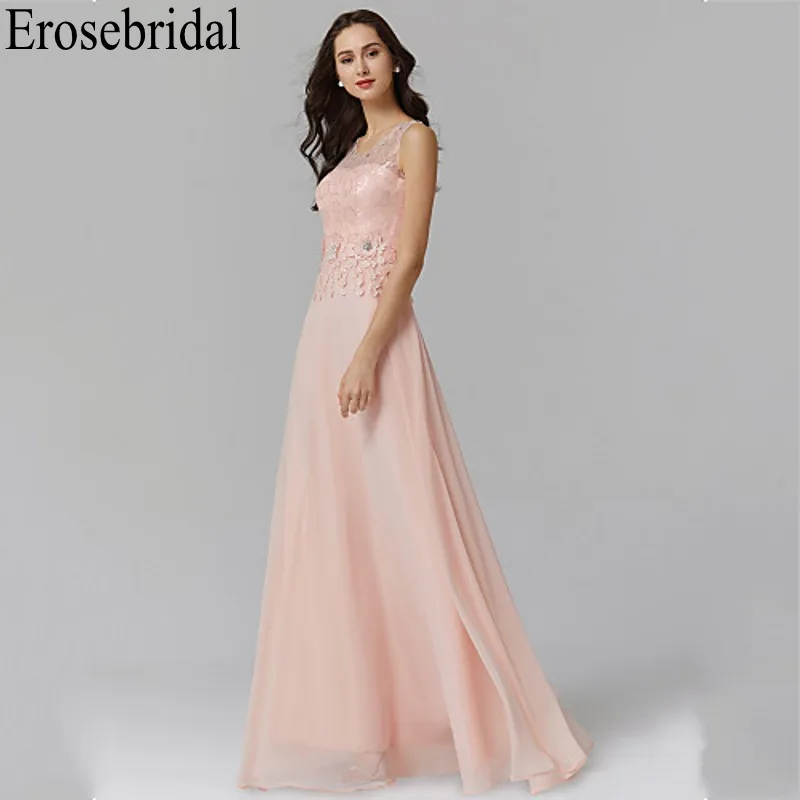 Erosebridal розовое вечернее платье элегантные платья для вечеринки длинный кружевной лиф с молнией сзади шифоновое вечернее платье длинное