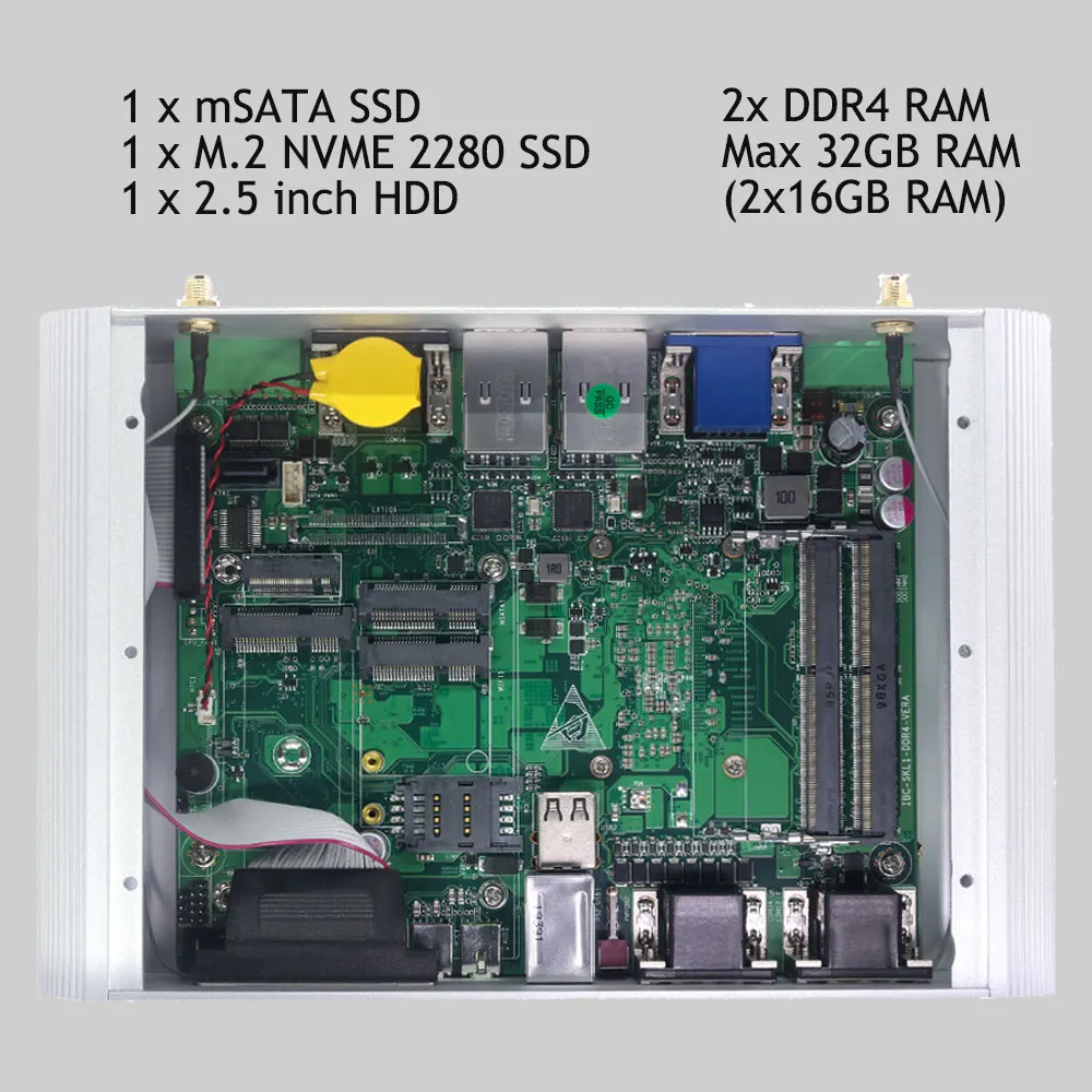 산업용 미니 PC 2 * DDR4 인텔 코어 i7 10510U 8550U i5 10210U 4G 모듈, HD GPIO 6 COM 4 RS485 Windows 10 팬리스 컴퓨터