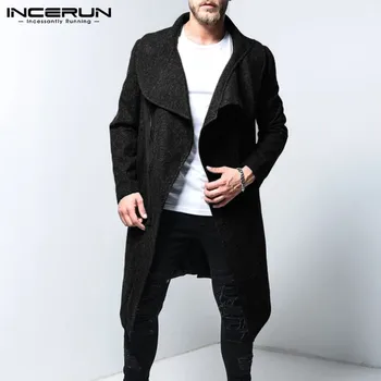

INCERUN Men Solid Color Long Sleeve Jackets Trench Fashion Punk Style Big Lapel Mens Slim Casual Windbreaker Coats Streetwear
