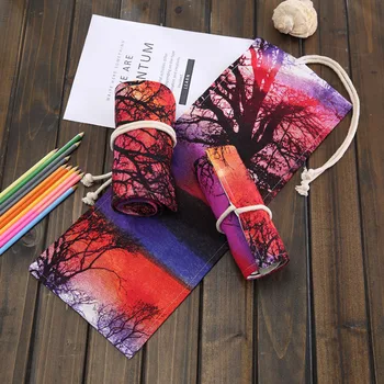 

Big Tree Beautiful New 36/48/72 Holes Pencil Bag Student Gift Large Capacity Canvas Art Storage Supplies Pencil Case Stationery