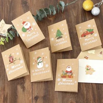 

90Sets Merry Chritmas Greeting Cards Envelope Xmas Tree Sticker Kraft Paper Card