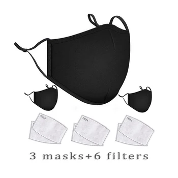

3pcs Cotton Personality Masks Reusable Face Dust Mask Black Anti Dust Unisex Adult Mouth Face Masks With Filter Fashion