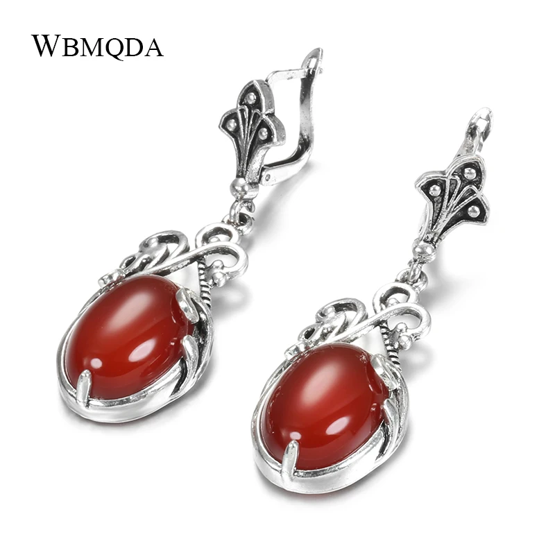 Wbmqda Boho Natural Stone Drop Earrings Tibetan Silver Beach Party Indian Bride Earrings Wedding Jewelry