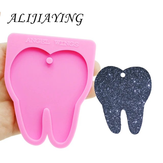 Shiny keychain tooth shape key ring decoration silicone mold for DIY epoxy  resin DY0159