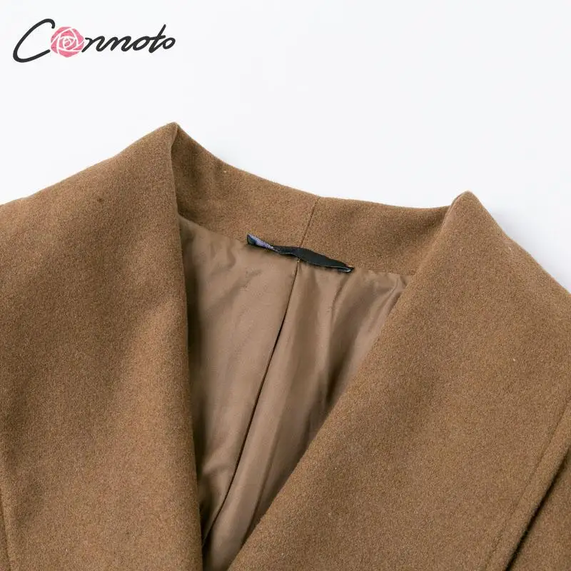 Conmoto, женские зимние шерстяные Длинные куртки, женские куртки с отложным воротником, модные женские пальто с поясом и карманами, верхняя одежда