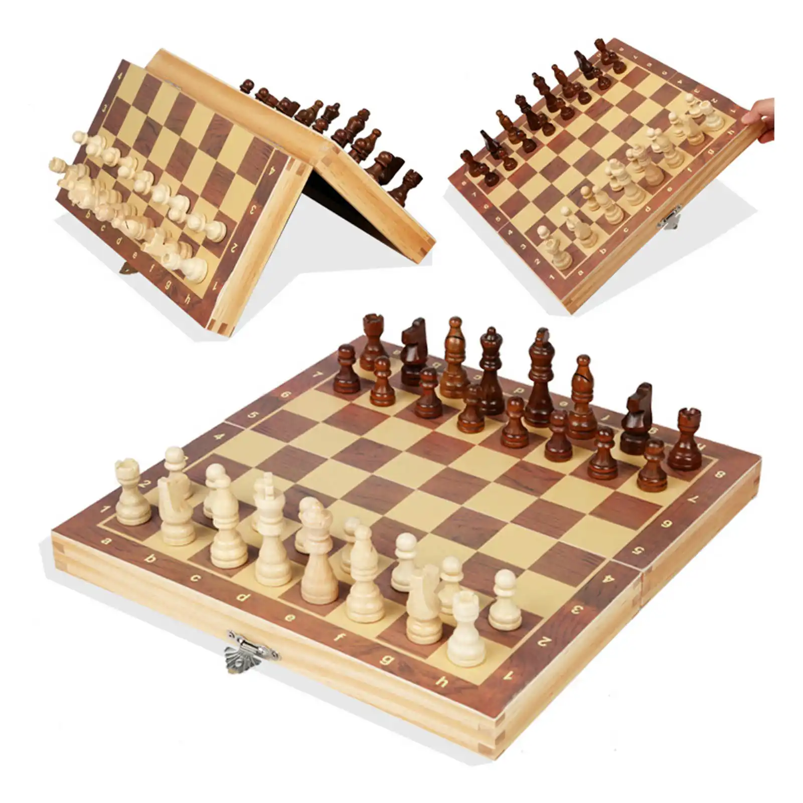 Large Chess Wooden Set Magnetic Wooden Folding Chessboard Wood Game Board 24cm