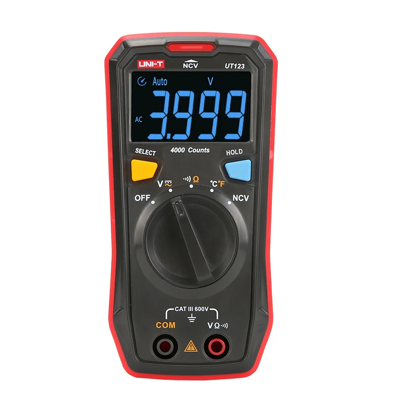 

UNI-T UT123 Mini Digital Multimeter Data Hold AC DC Volt Meter Ohm Temperatue Tester NCV/Continuity Test with EBTN Color Screen