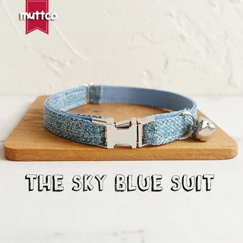 

10pcs/lot MUTTCO personalized cat products customized kitten ID tag collar THE SKY BLUE SUIT adjustable cat collar UCC071