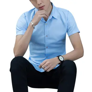

Men Fashion Short-sleeved Shirts for Yfashion Solid Color No Ironing Business Attire Slim Tops