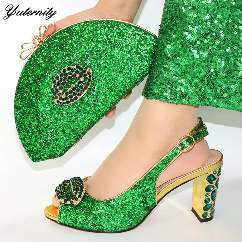 

New Design Kiss With Rhinestone Shoes And Bag Set Italian Sandals Woman's Dress Shoes And Bag Set For Evening Party On Stock