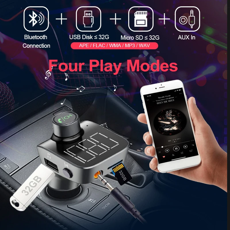 Bluetooth 5,0 AUX приемник Автомобильный mp3 плеер fm-передатчик комплект беспроводной связи Bluetooth для автомобиля двойной USB флэш-накопитель