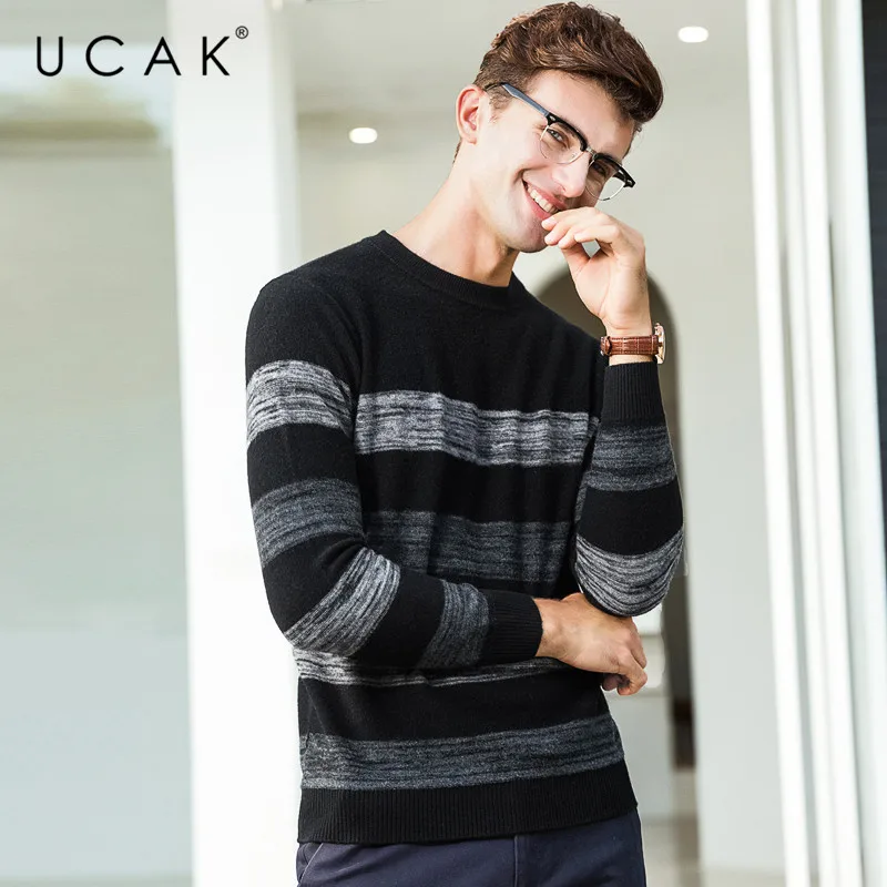 50% OFF UCAK Brand Sweater Men Pure Merino Wool Pullover Men O-Neck Pull Homme 2019 New Autumn Winter Thick Warm Cashmere Sweaters U3064