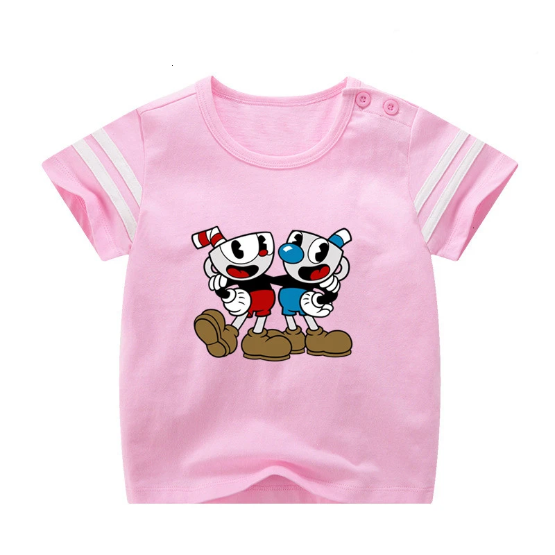 Boys or Girls Cuphead cartoon Kids sport motion T Shirt Children T-shirt Baby Toddler Summe Tops Anime cartoon Tees wholesale - Цвет: as picture