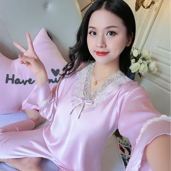 

Pijamas Women Silk Pyjama Mujer Sexy Sleepwear Plus Size Pajamas Sets Satin Pajamas Female Home Clothes Long Sleeve Homewear