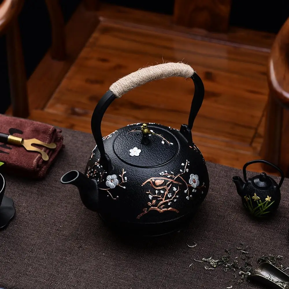 Чугунный чайник, японский стиль Tetubin, чайник со съемным нержавеющим стальным заварочным внутренним эмалью железные чайные горшки 40 унций