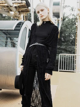 

PUNK RAVE Gothic Cardigan Women's Thin 2019 New Cutout Knit Jacket In Long Dark Black Girl Sweater