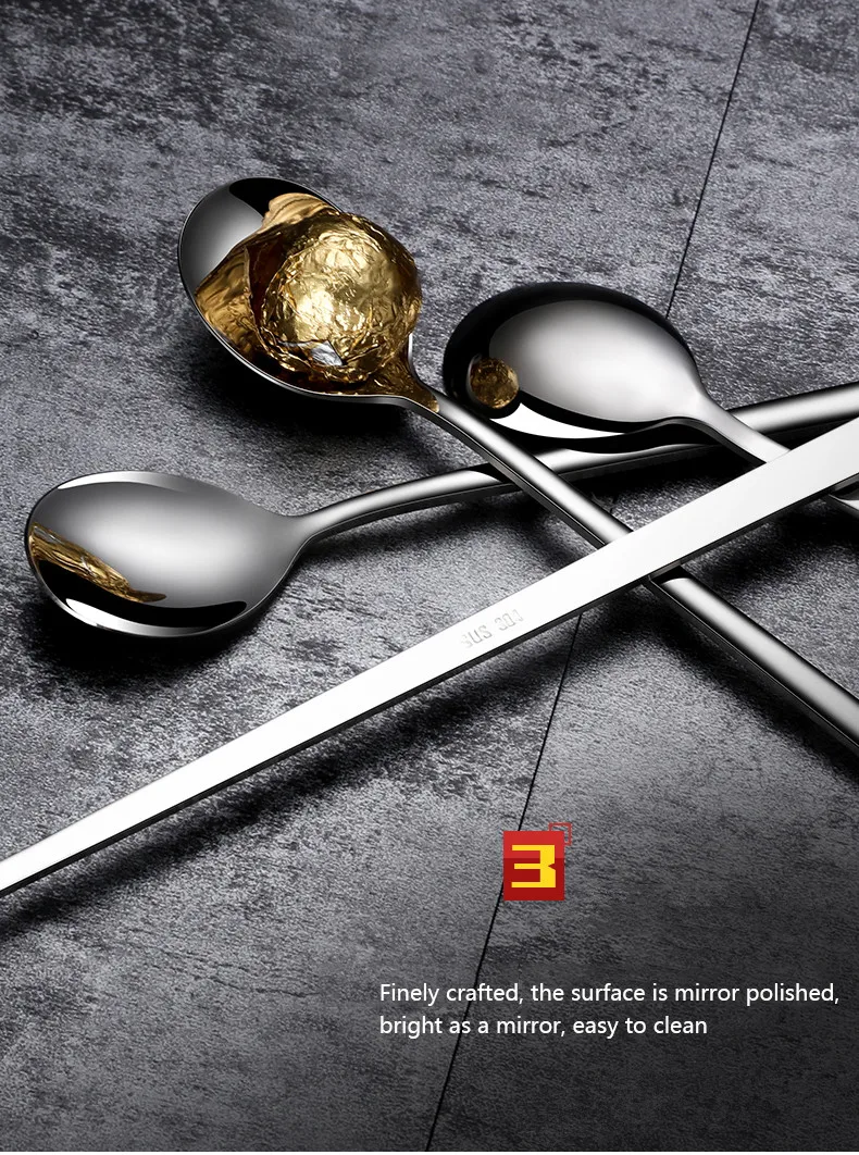 Cuillère,Cuillère à mélanger à long manche en acier inoxydable 304,petite cuillère à soupe