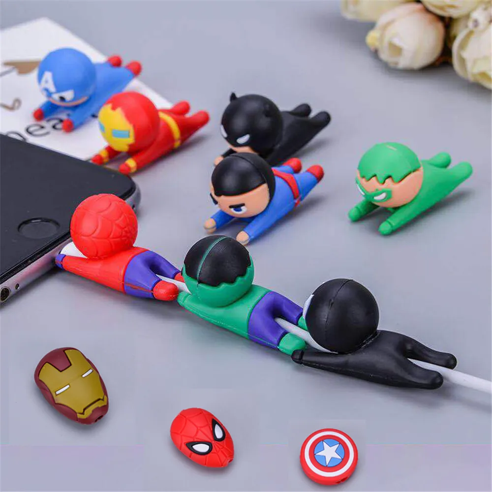 

Data Cable Protector Sleeve Cable Winder Superman series Bite Cable Protection For iPhone Mobile Phone Hero League Holder