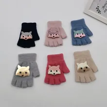 Детские Бархатные перчатки с рисунком лисы из мультфильма; теплые лоскутные рукавицы без пальцев для маленьких мальчиков и девочек;# pingyou