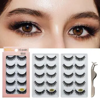 

10 Pairs Black Thick Soft Natural Look Extension Eyelashes 3D Mink Reusable False Eyelashes Set Eye Makeup