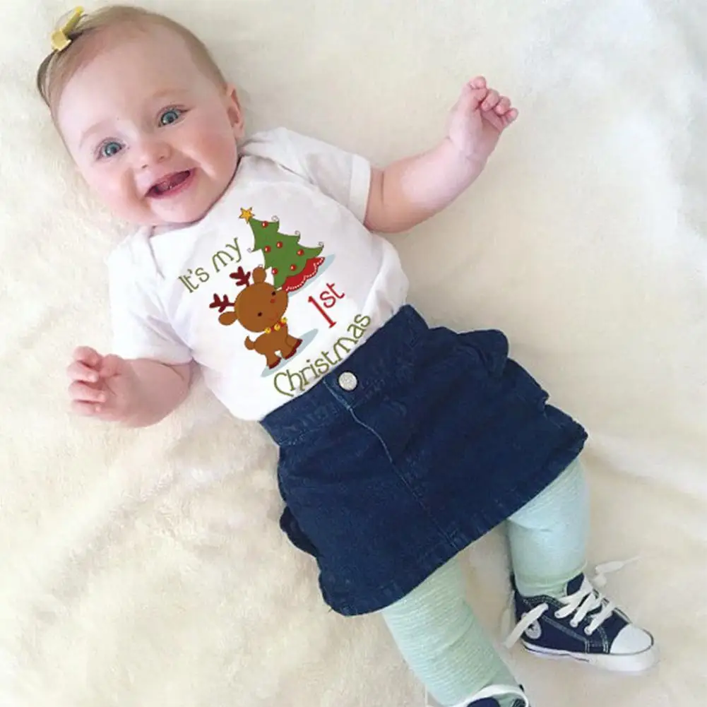 

Christmas Baby Romper Newborn Infant Baby Boys Girls Tree Sleeves Christmas Autumn Clothing Romper Long Cartoon Print Deer G9J8