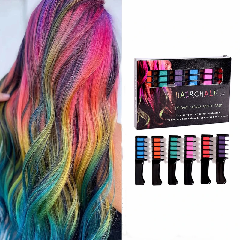 

6pcs Children Colorful Hair Dye Comb Toy Fashion Party Hair Chalk Comb Set Girl Disposable Hairs Dyeing Comb Temporary Coloring