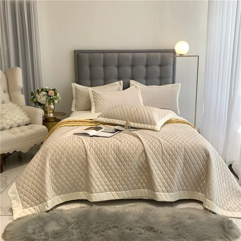 

Luxury Solid Color Bedding Super Soft Plush Diamond Quilted Bedspread Coverlet Bed Cover Set Twin Queen King size 1/3/5Pcs