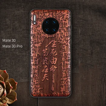 

Handmade wood phone case For HUAWEI MATE 30 PRO cover Natural real wood Chinese calligraphy s characters Ebony cover