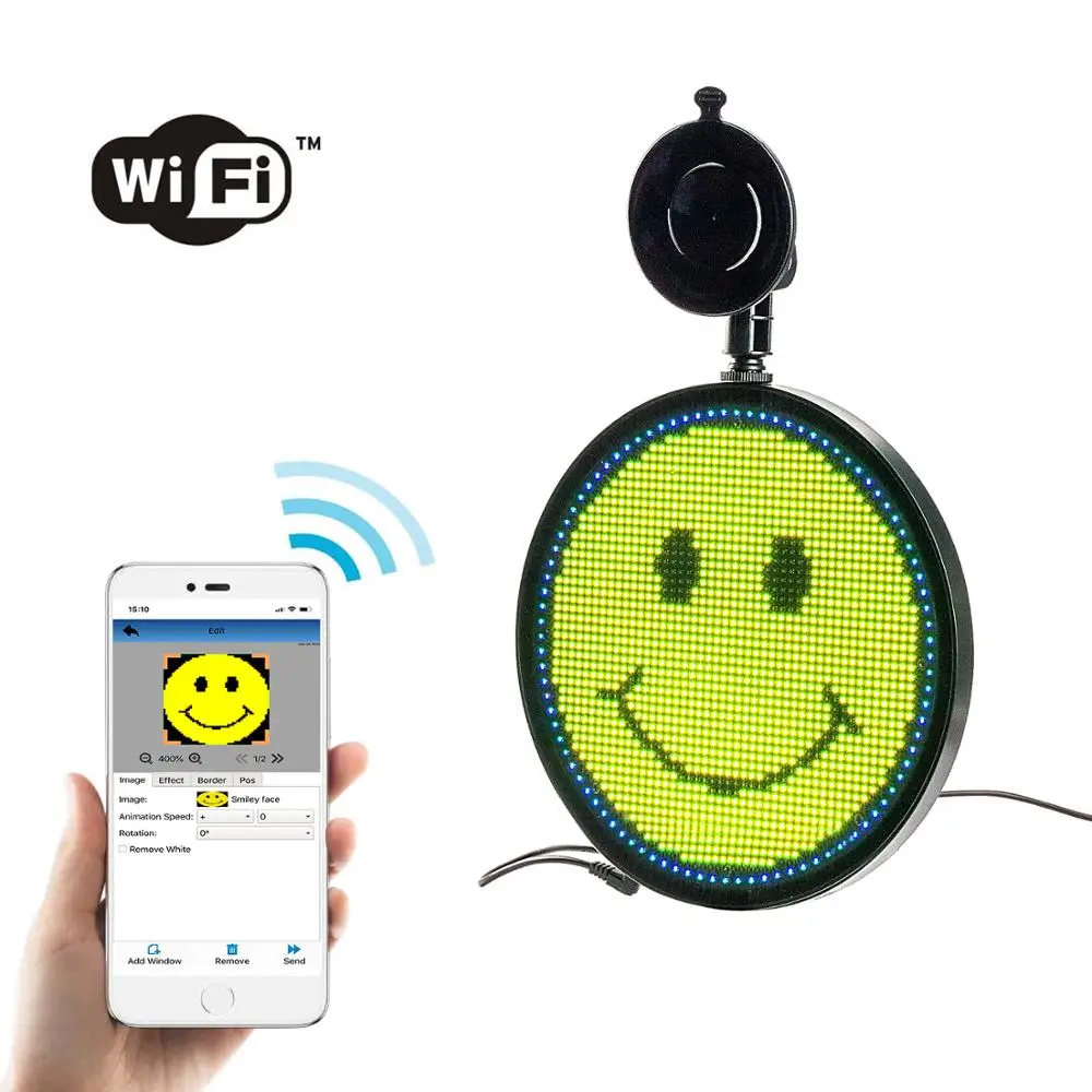 12v 24v Round Car led display board scrolling information wifi input preset 8 information remote control programmable RGB Panel