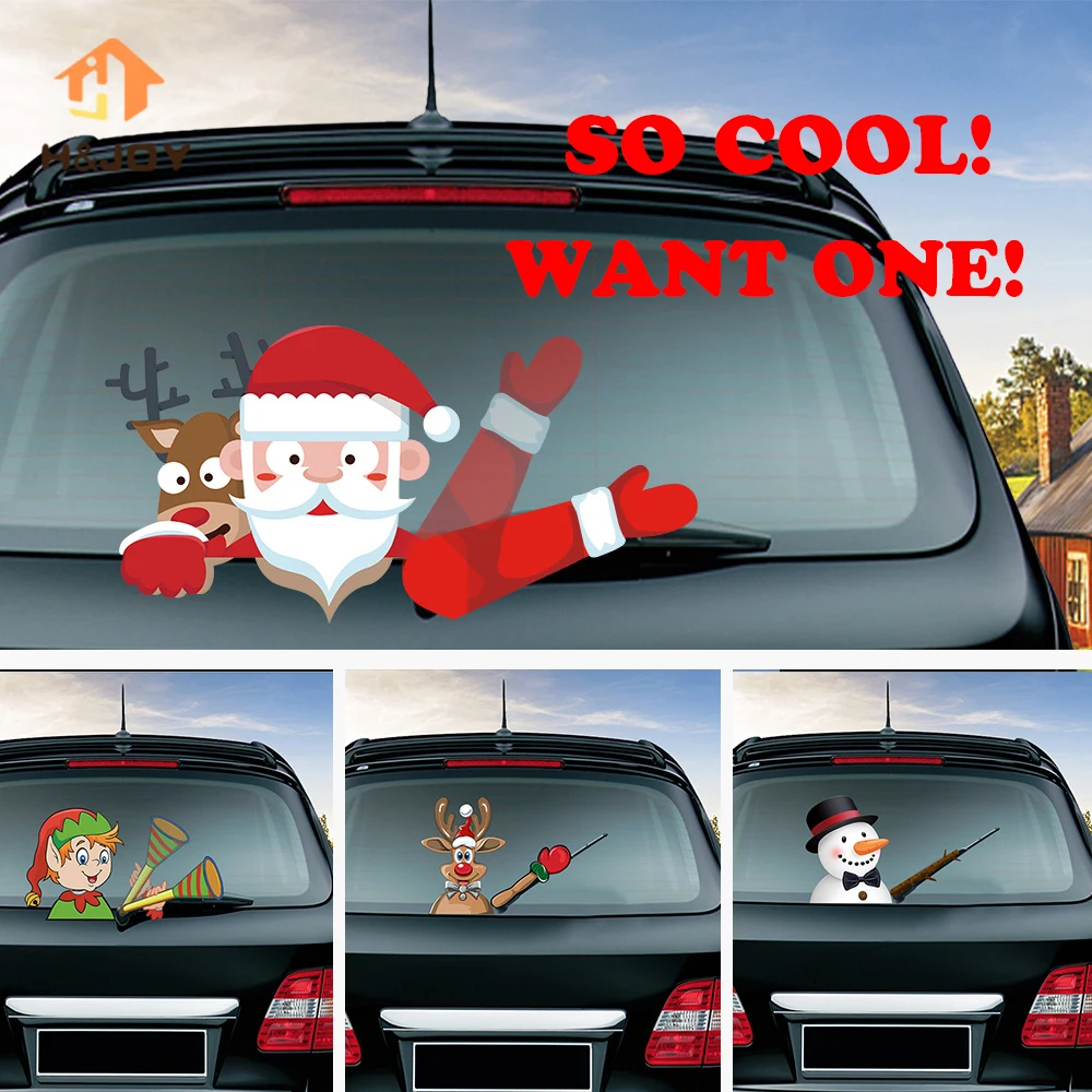 

Christmas Tips Waving Wiper Decals Santa Claus Waving Wiper Tags with Decal Reusable Car Decor Windshield Window Wiper Sticker