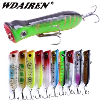 

1Pcs Top water Popper Fishing Lures Wobbler 80mm 11.5g Crankbait With 6# Treble Hooks Artificial Hard Bait Peche Fishing Tackle