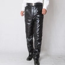 Мужские кожаные брюки, теплые штаны, утолщенная меховая подкладка, зимние уличные свободные прямые мотоциклетные локомотивные штаны из искусственной кожи