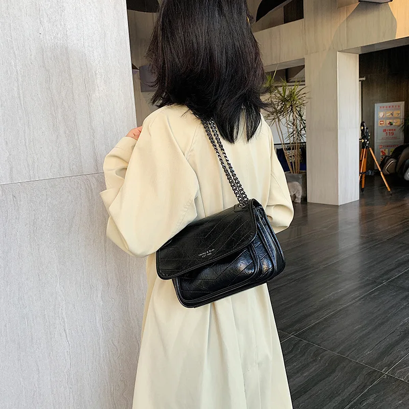 

France Non-mainstream Bag Women's 2019 New Style Fashion Korean-style Versatile Textured Shoulder Bag Fashion Western Style Chai