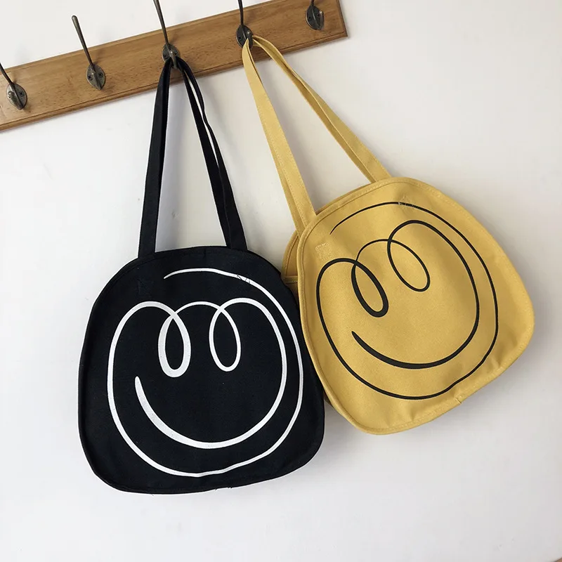 

2019 Summer New Style Cartoon Cute Printed Large Capacity Canvas Bag Smiley WOMEN'S Bag Oblique Portable Shoulder Bag
