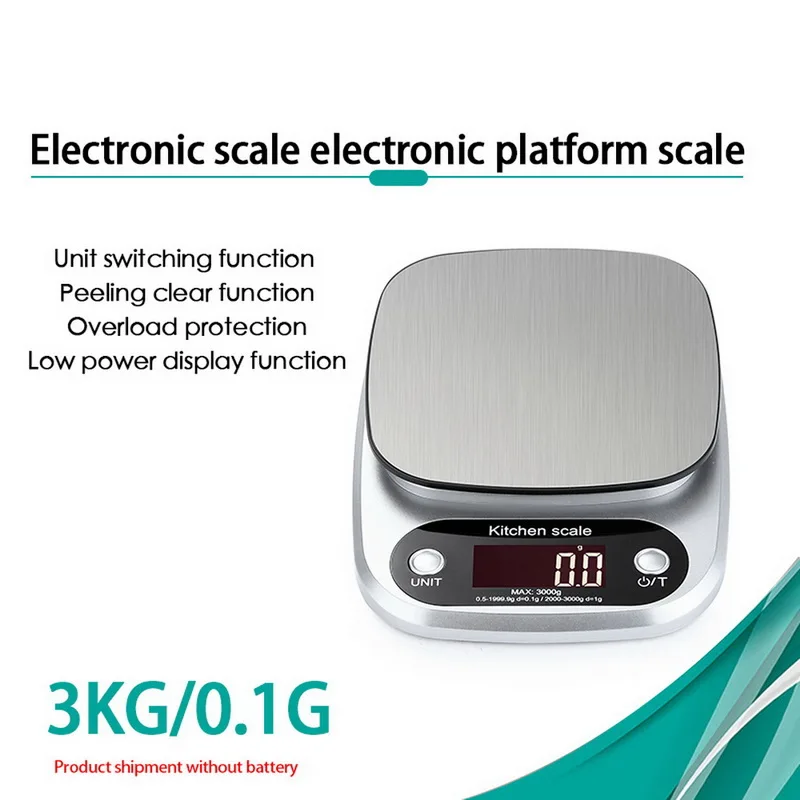 Электронные кухонные весы с ЖК-дисплеем, высокоточные Многофункциональные кухонные весы, бытовые весы для приготовления пищи, цифровые весы из нержавеющей стали - Цвет: 3KG 0.1G