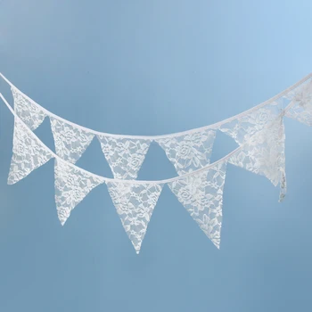 

3.2M 12 Flags Wedding Decoration Vintage Banners Garland Flower Fabric Lace Bunting Birthday Party Decoration Mariage White