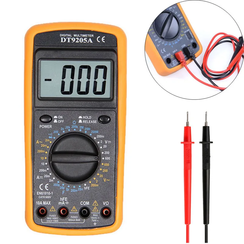 

1PCS LCD Digital Multimeter DT9205A AC/DC Current Ammeter Voltage Resistance Capacitance Volt Amp Ohm Meter with Tester Probe