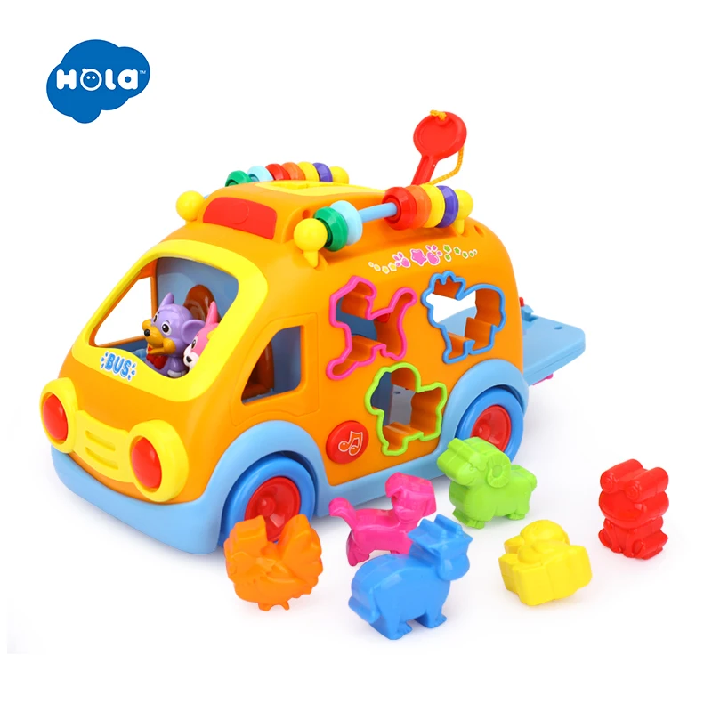 

HOLA 988 Children Electric School Bus Music Car Including 8 Games & Animal Calls Early Educational Toys for Children Gift