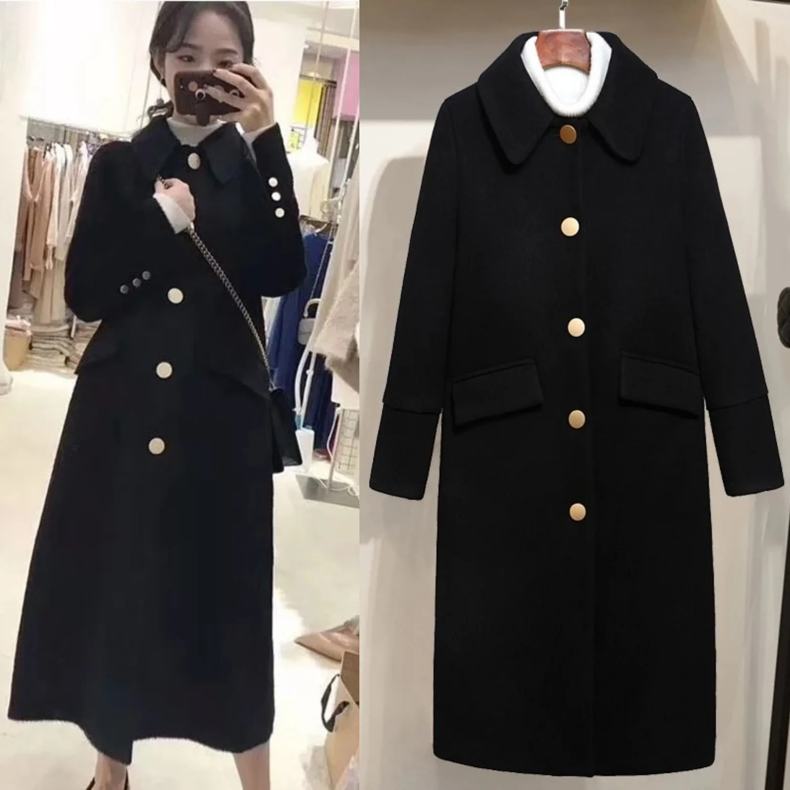 

Winter Woman Coats 2019 Autumn and Winter Black Large Size Coat British Style Retro Long Section Thickening Woolen Coat Female