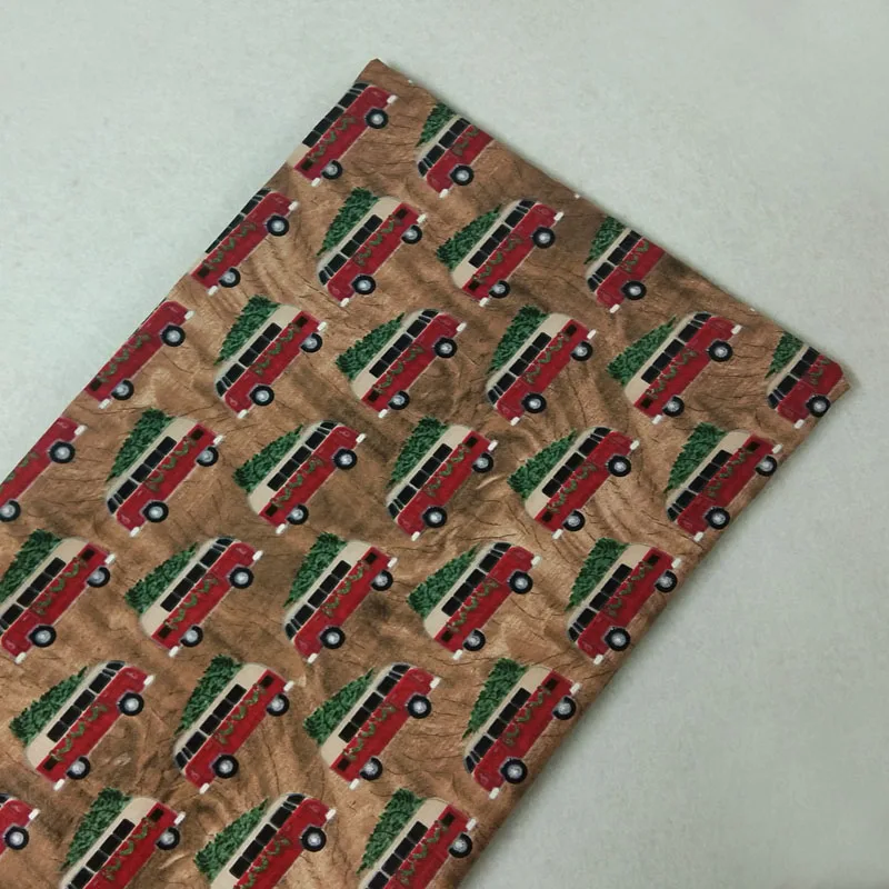 

Vintage Christmas Green Tree Red Bus Printed Cotton Fabric 50x105cm Fabric Patchwork for Cloth Dress Party Home Decoration