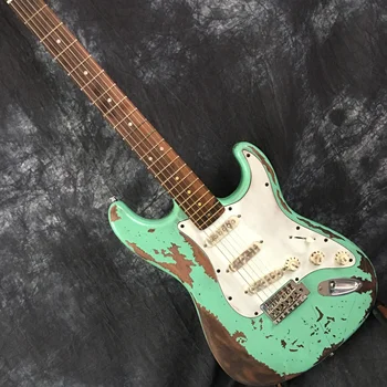 

Custom shop electric guitar ST, green, handmade relics, mahogany guitar fingerboard, free shipping