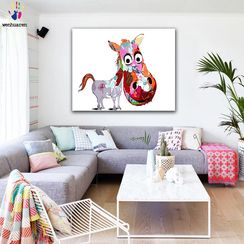 DIY картинки для раскраски по номерам с цветами нарисованные Мультяшные животные