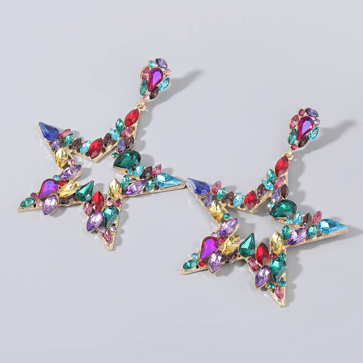 JIJIAWENHUA New Fashion Rhinestone Star Shape Pendant Luxury Women's Earrings Dinner Party Wedding Fashion Jewelry Accessories