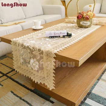 

Christmas Decorative Modern Style Gold Color Embroidered Transparent Organza Voile Table Runner Bedding Flag Cabinet Piano Cover
